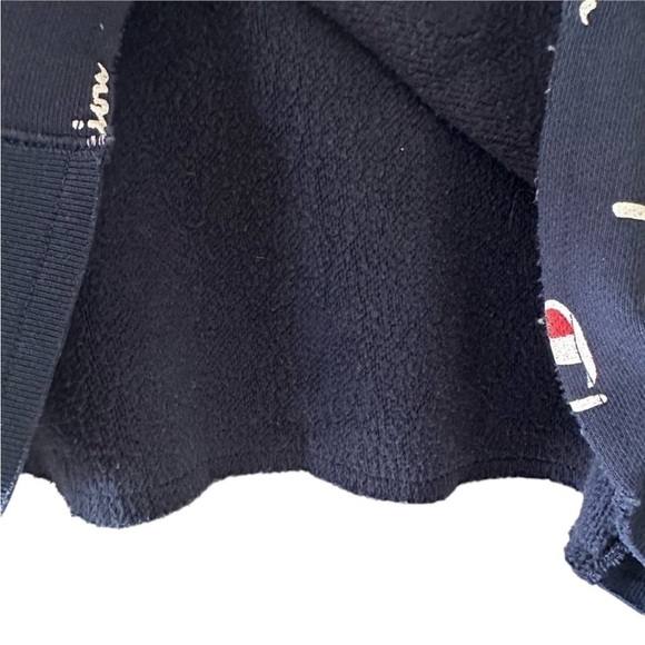 CHAMPION Reverse Weave Cropped Hoodie L/S Logo Spellout in Navy Size Sma… - Picture 8 of 9